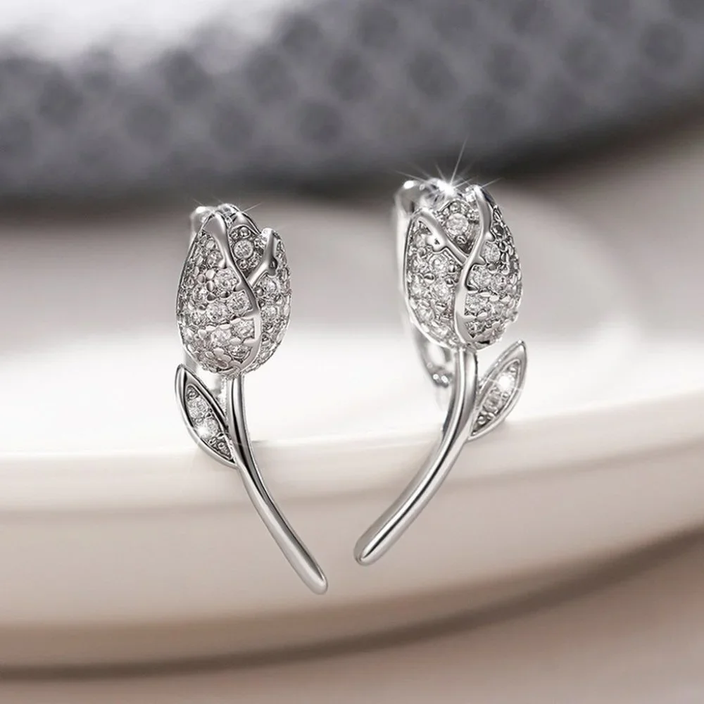 Flower Shape CZ Earring Studs for Women18k Gold Plating Earrings, HA4506